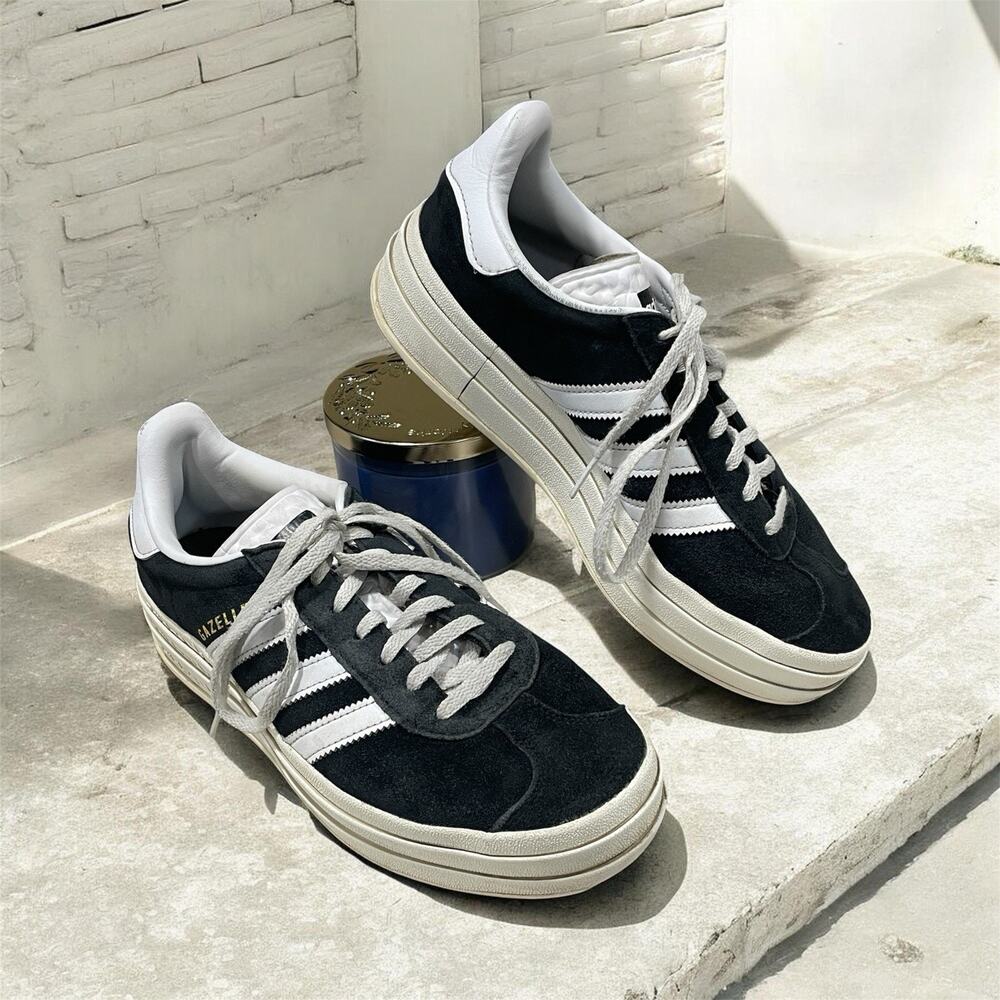 Adidas Gazelle Bold Shoes Womens 8.5 Black Suede Platform Sneakers Hq6912